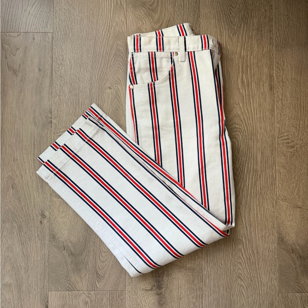 Striped White Jeans with Red & Blue Accents